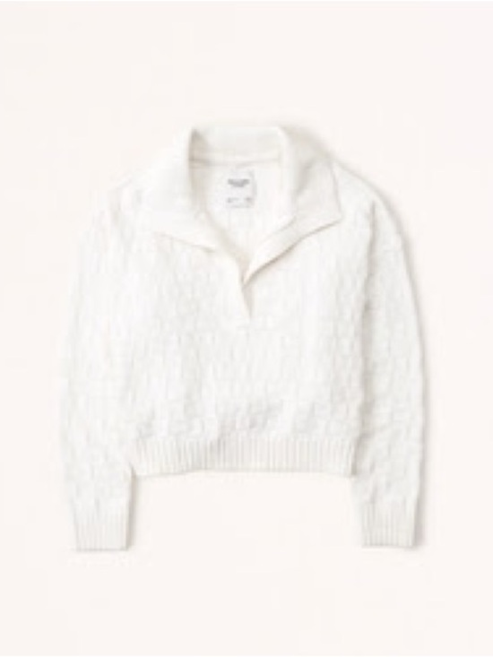 Abercrombie & Fitch Sweaters - Abercrombie & Fitch Cream Checkerboard Stitch Notch-Neck Sweater Polo - Small